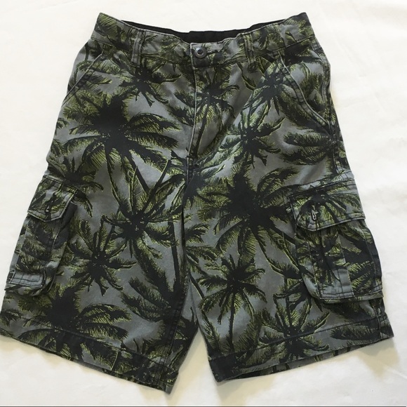 Tropical Cargo Gray/Green Cotton Shorts - Picture 1 of 3